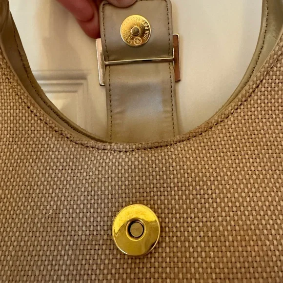 GUC Cream 90s Nine West structured leather & wicker shoulder bag - Picture 6 of 9